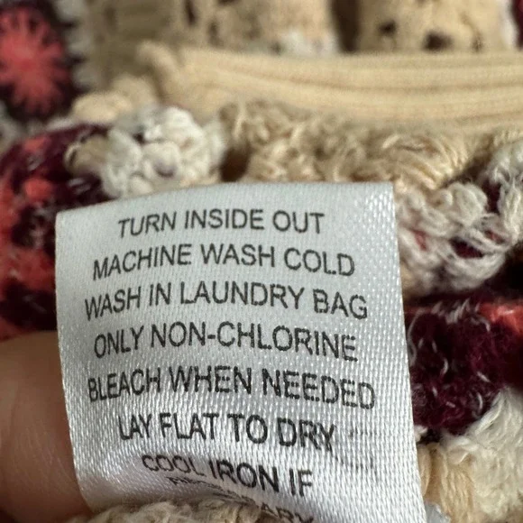 PacSun Womens Large Crochet Granny Square Cardigan Pink Tan Cotton Knit Sweater - Picture 12 of 13